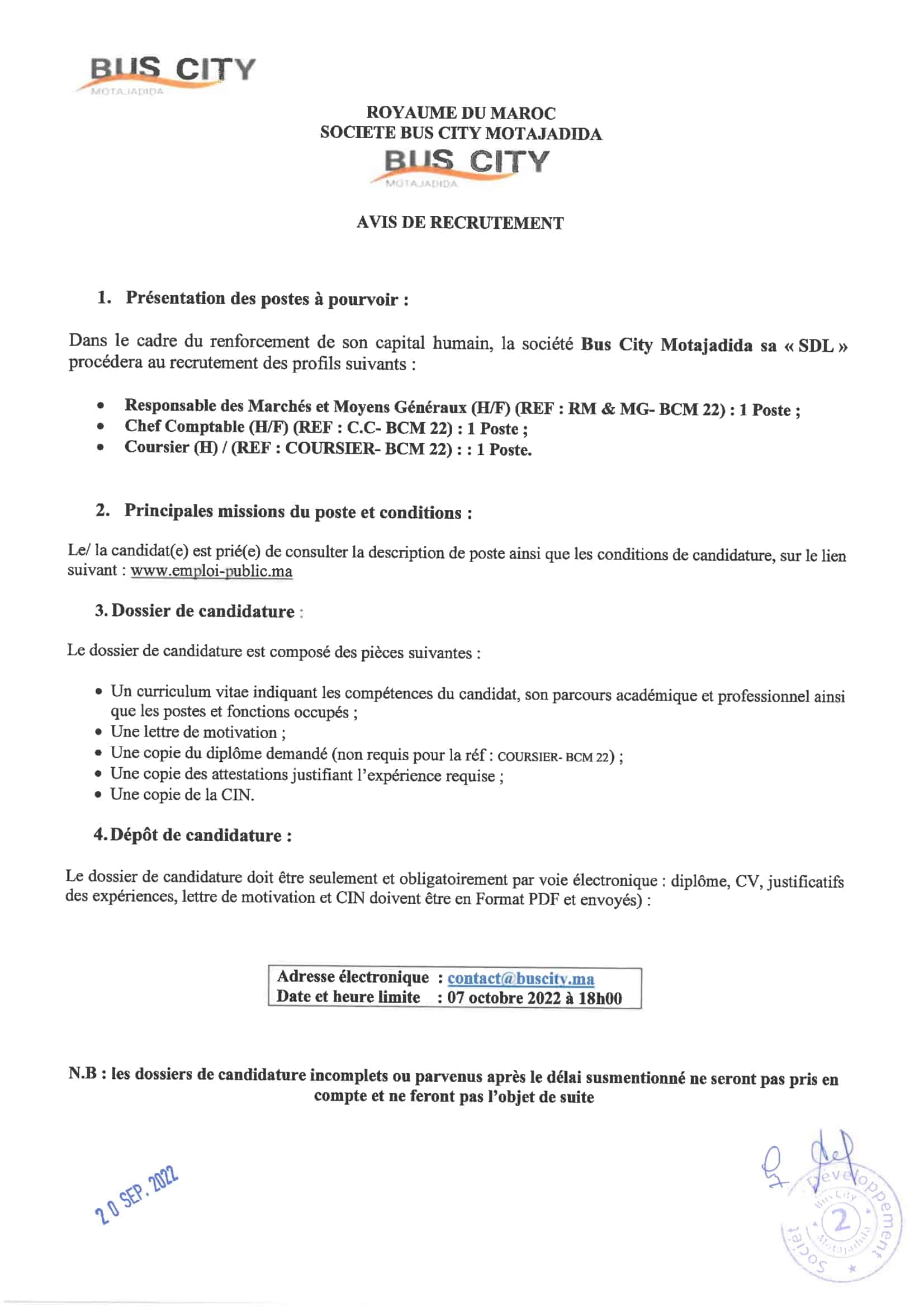 Bus City Motajadida Recrute Plusieurs Profils Men Gov Com