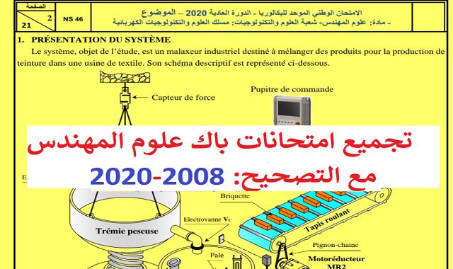 امتحانات باك علوم المهندس مع التصحيح 2008-2020 امتحانات باك علوم المهندس مع التصحيح 2008-2020
