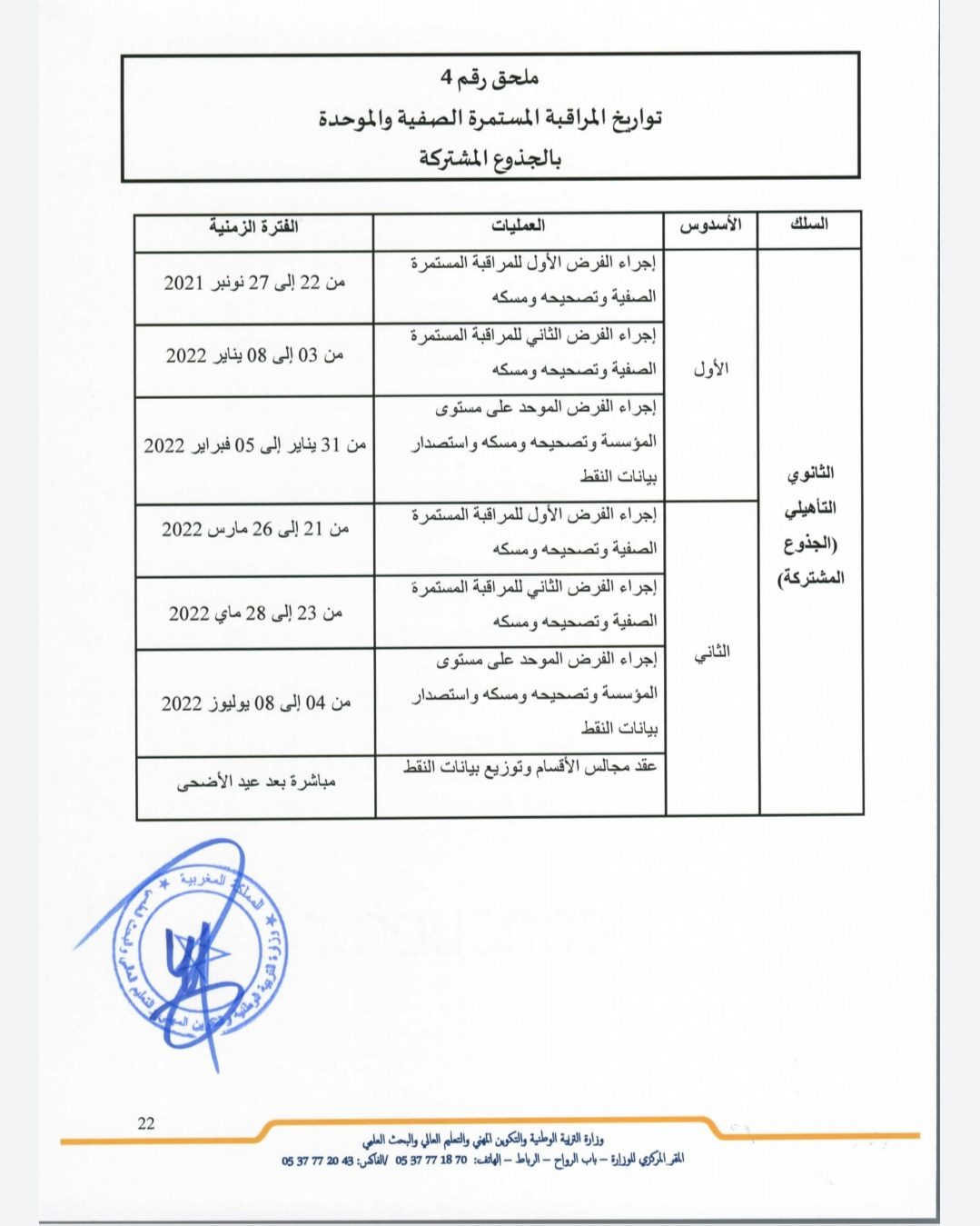 المراقبة المستمرة بالجذع المشترك 2023-2024