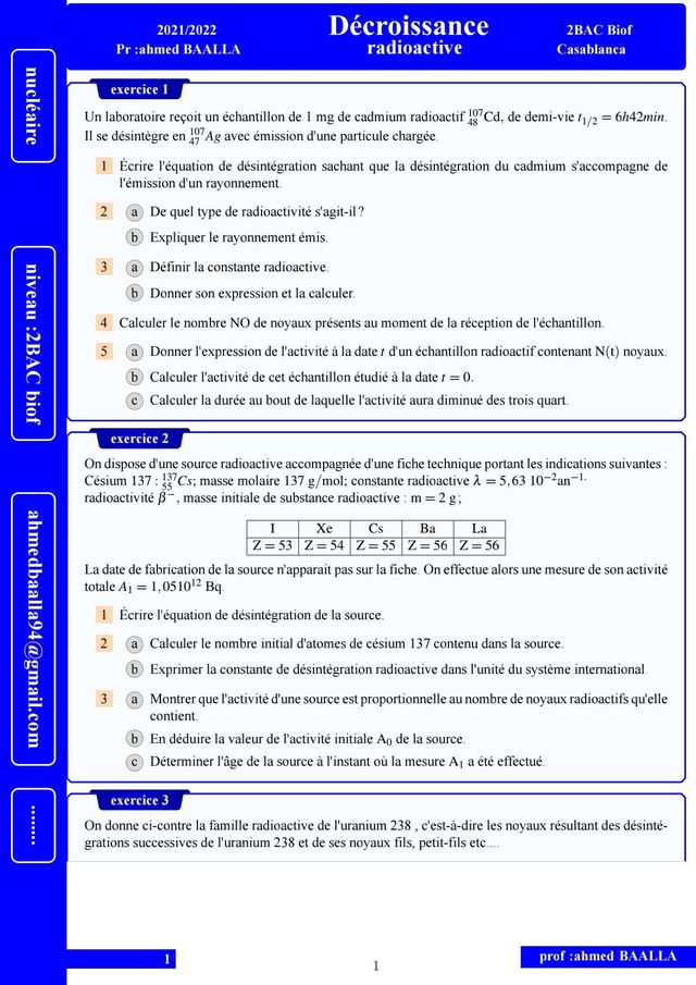 decroissance radioactive 2bac decroissance radioactive 2bac