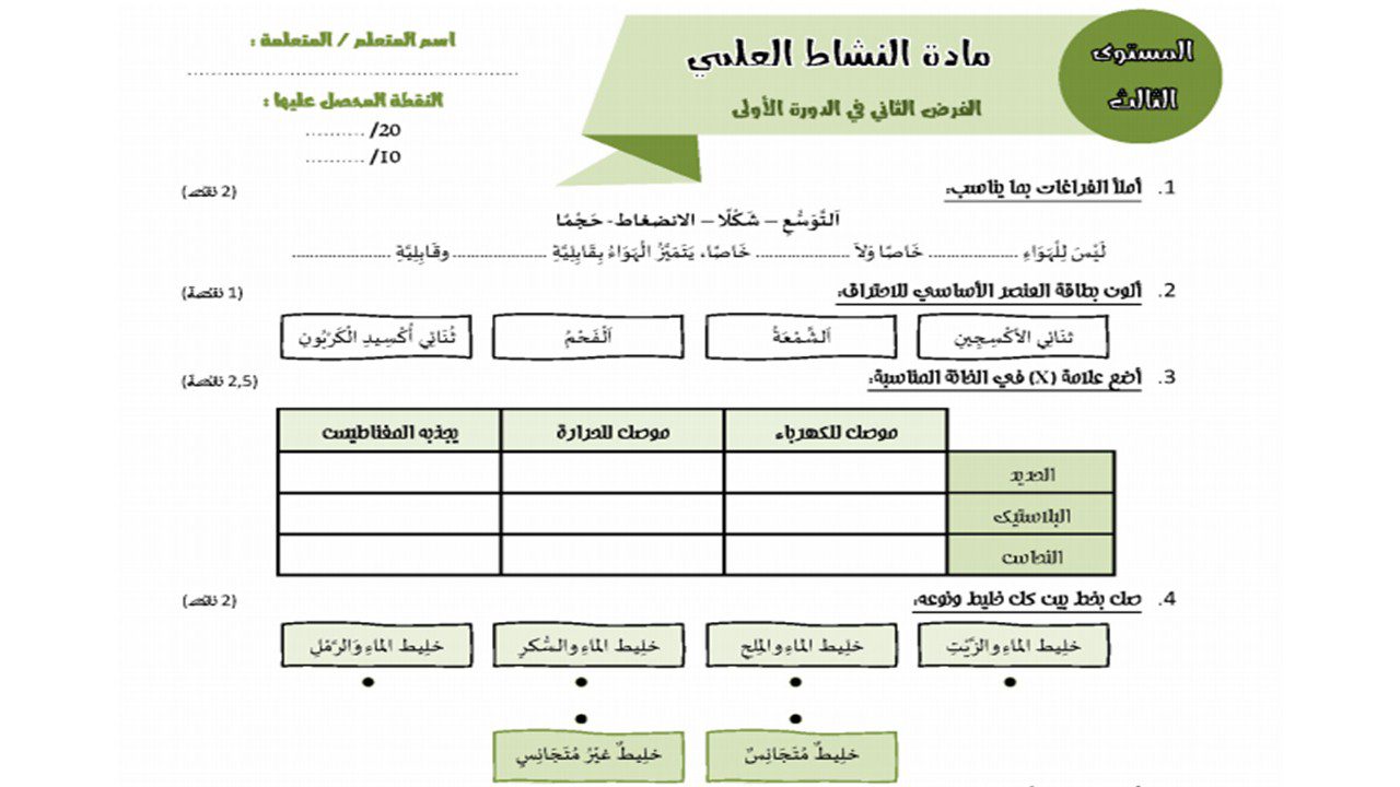 الفرض الثاني في النشاط العلمي للمستوى الثالث 2022