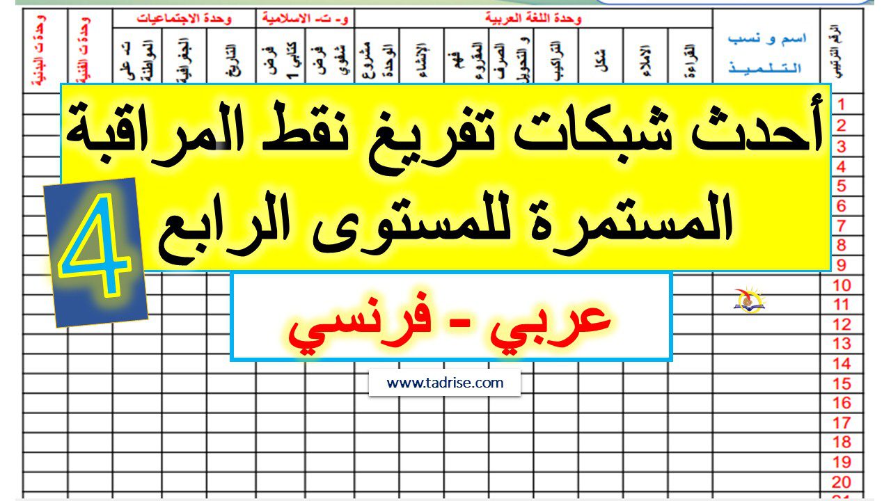 شبكات تفريغ نقط المراقبة المستمرة للمستوى الرابع عربية وفرنسية pdf شبكات تفريغ نقط المراقبة المستمرة للمستوى الرابع عربية وفرنسية pdf
