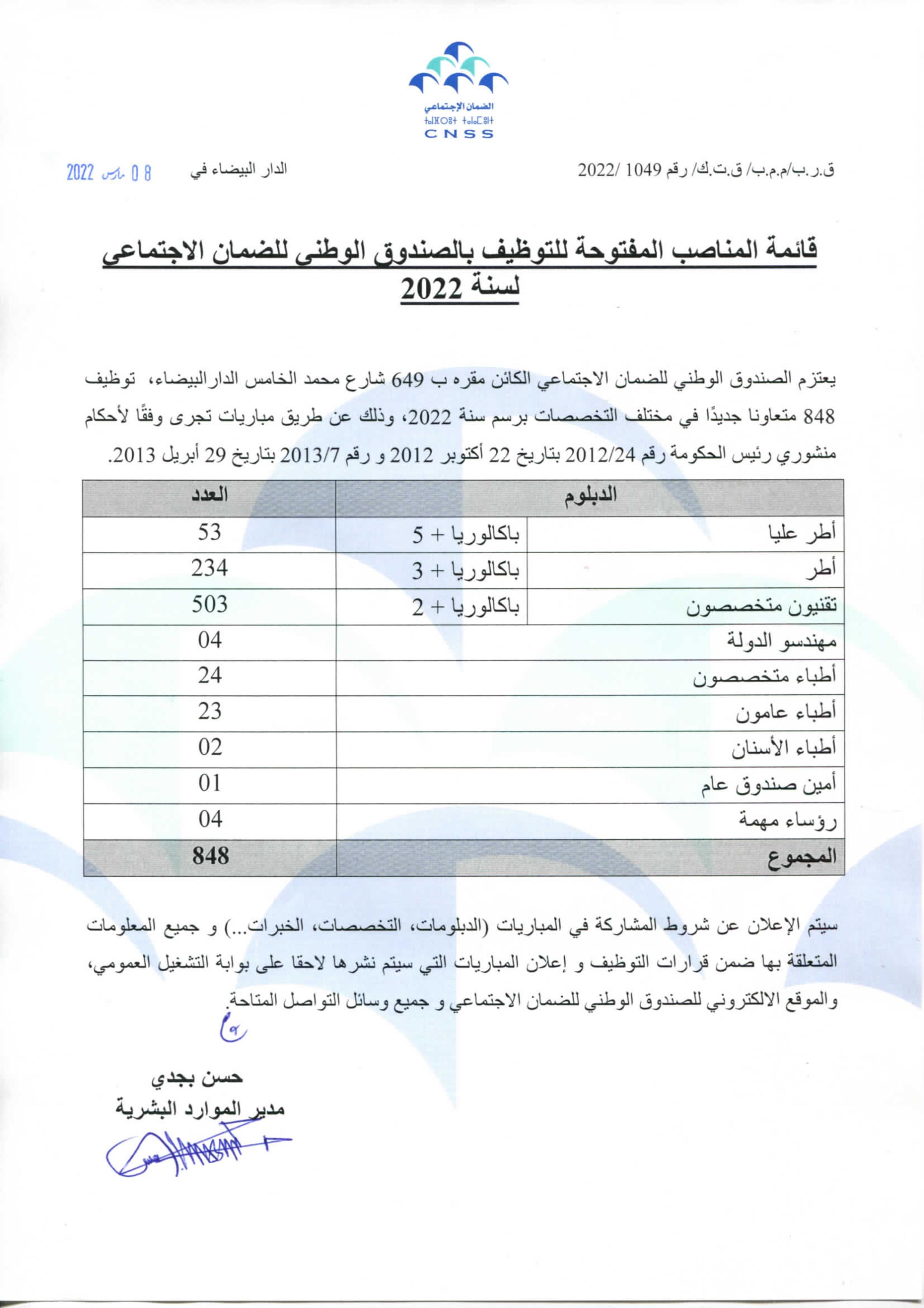 Concours CNSS 2022 (848 Postes) Concours CNSS 2022 (848 Postes)