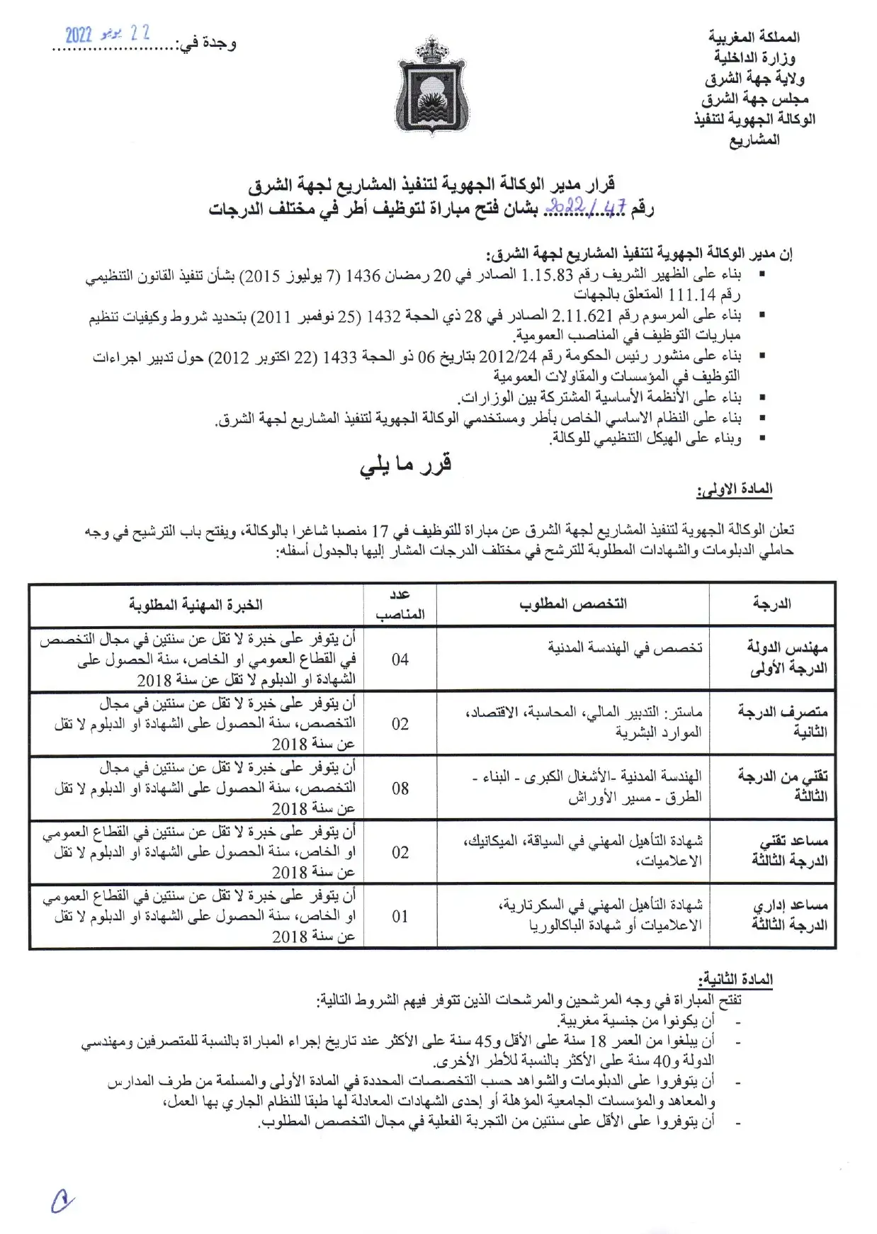 Concours AREP Région de l'Oriental Oujda 2022 (17 postes)