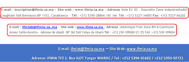العناوين البريدية لمعاهد التكوين في مهن صناعة السيارات IFMIA. معهد التكوين في مهن صناعة السيارات بالمغرب.