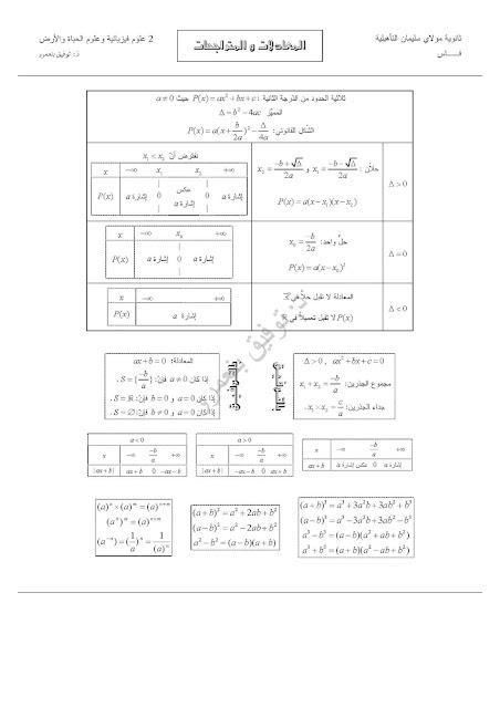 ملخصات جميع دروس الرياضيات  2 باك علوم تجريبية