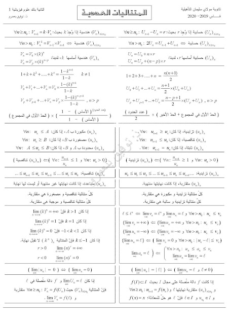 ملخصات جميع دروس الرياضيات  2 باك علوم تجريبية
