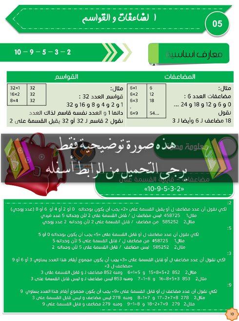 درس المضاعفات و القواسم و قابلية القسمة على 2 5 3 9 السادس ابتدائي