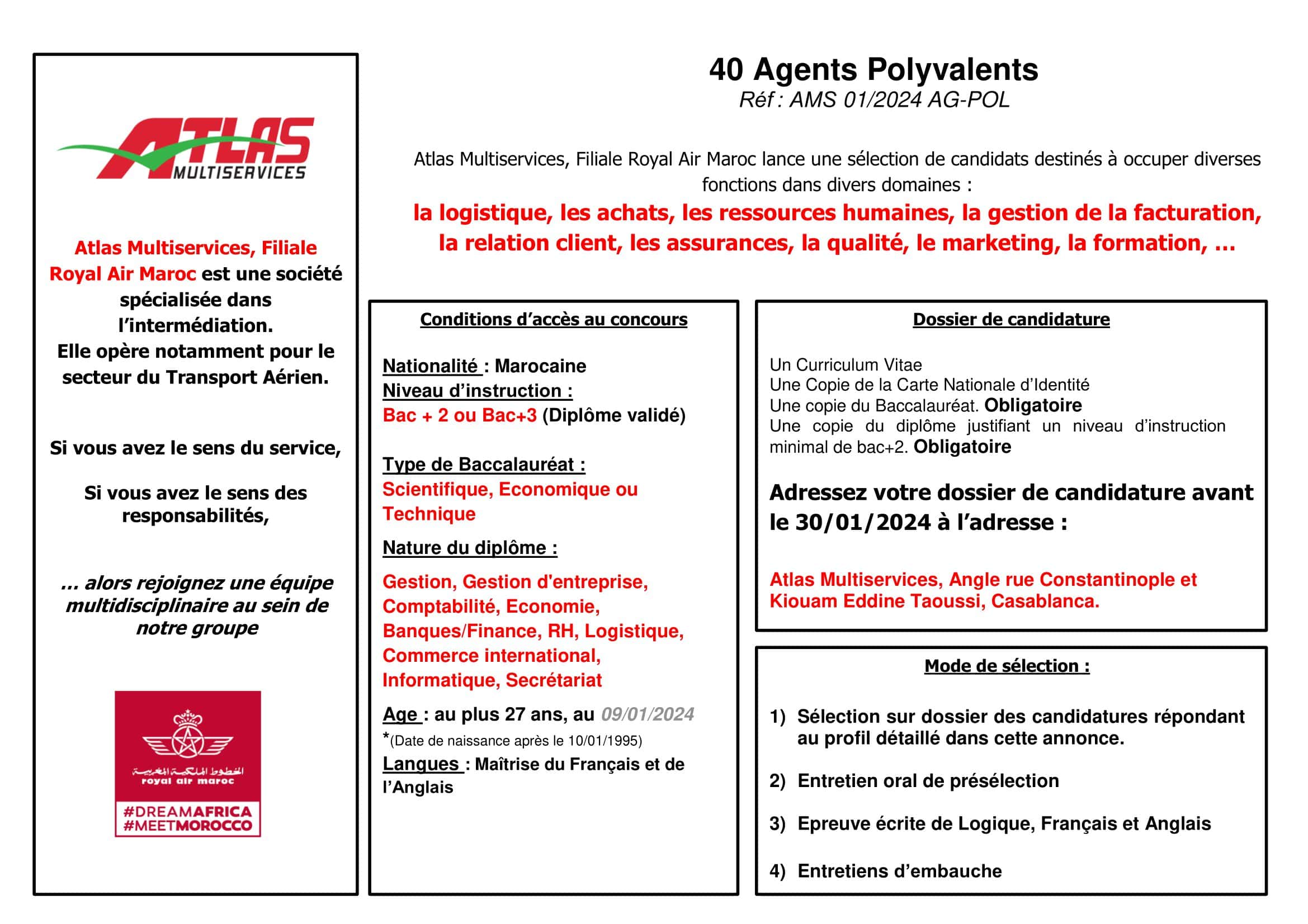 Atlas Multiservices Recrute Agents Polyvalents