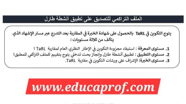 الملف التراكمي للتصديق على تطبيق أنشطة طارل TaRL الملف التراكمي